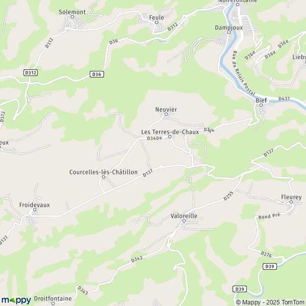 Plan Les TerresdeChaux carte de Les TerresdeChaux (25190) et